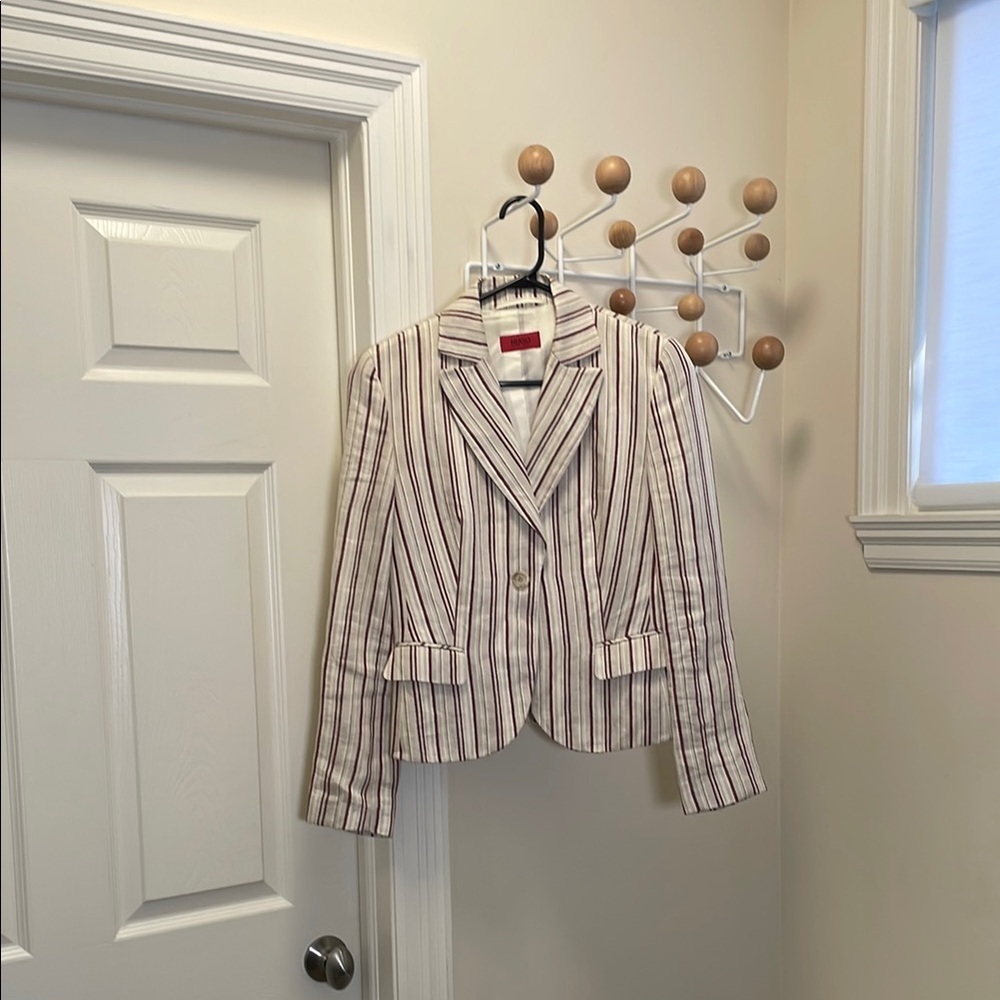 HUGO Boss - Classic Linen Blazer Elegant Suit Jacket - Cream Neutral Red - 8